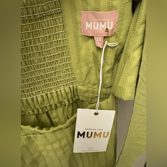 NWT Show Me Your MuMu ‘Gabrielle’ Tie-Front Midi Dress Pear Green XS Puff Sleeve - Picture 5 of 9